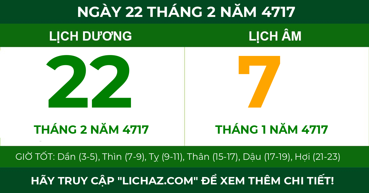 lịch âm ngày 22 tháng 2 năm 4717