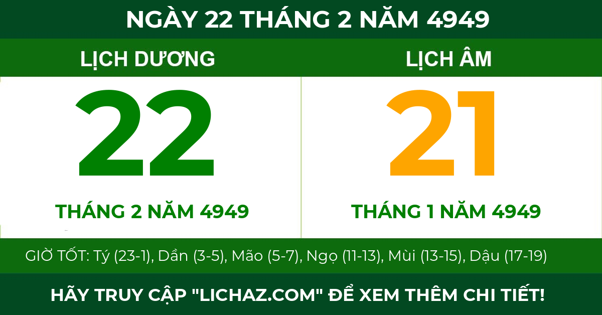 lịch âm ngày 22 tháng 2 năm 4949