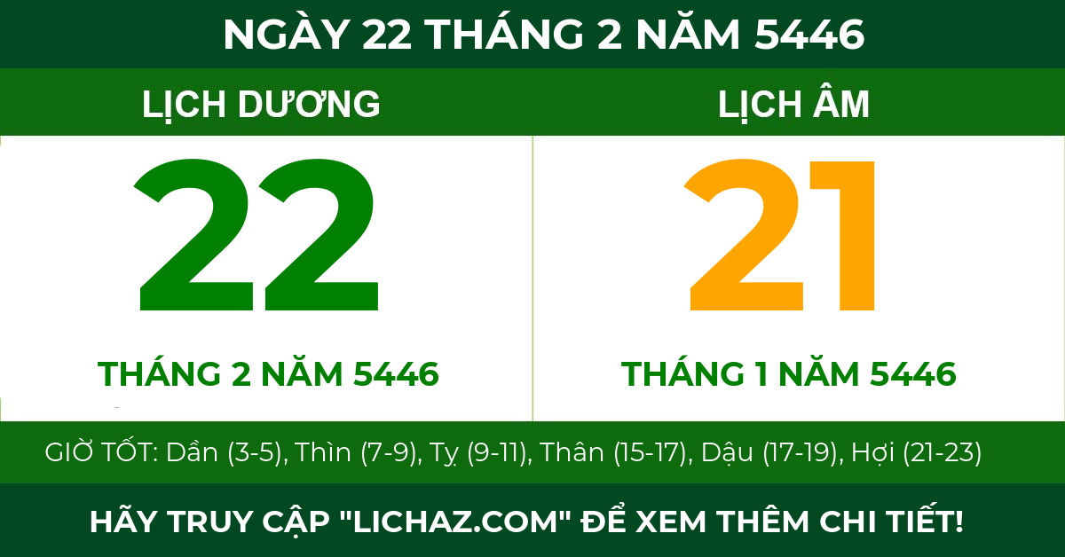 lịch âm ngày 22 tháng 2 năm 5446