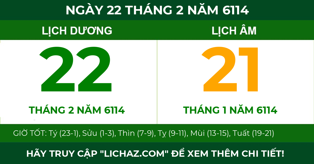 lịch âm ngày 22 tháng 2 năm 6114