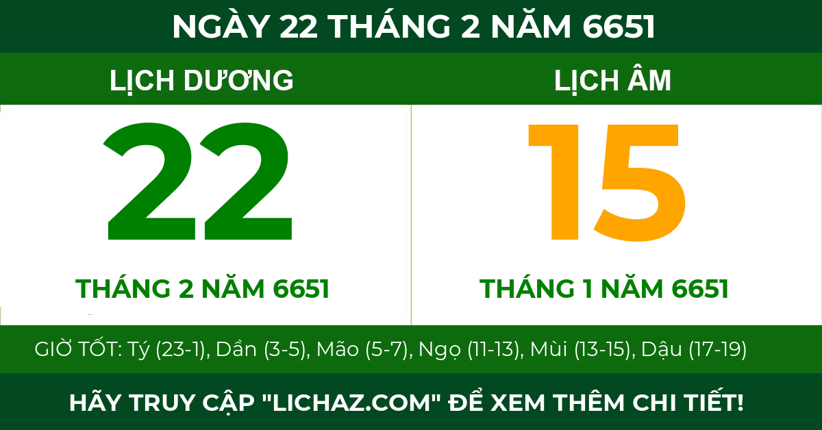 lịch âm ngày 22 tháng 2 năm 6651