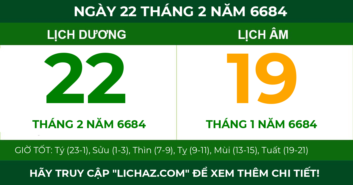 lịch âm ngày 22 tháng 2 năm 6684