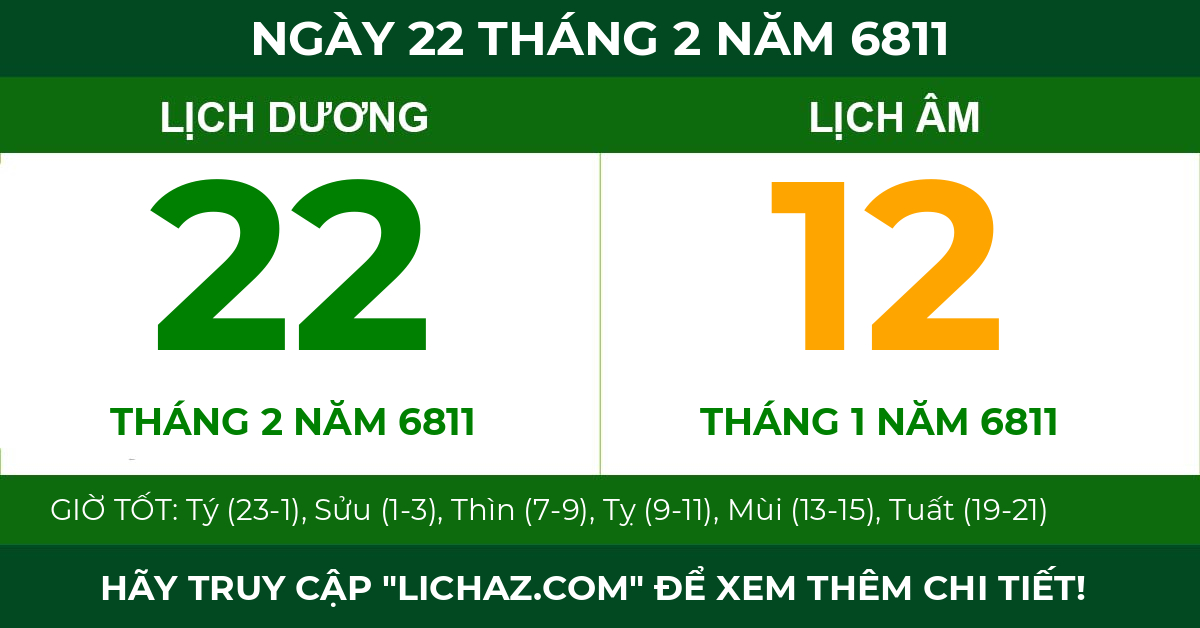 lịch âm ngày 22 tháng 2 năm 6811