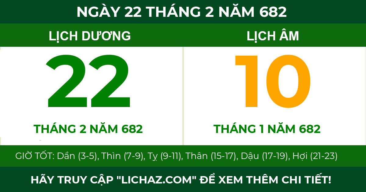 lịch âm ngày 22 tháng 2 năm 682