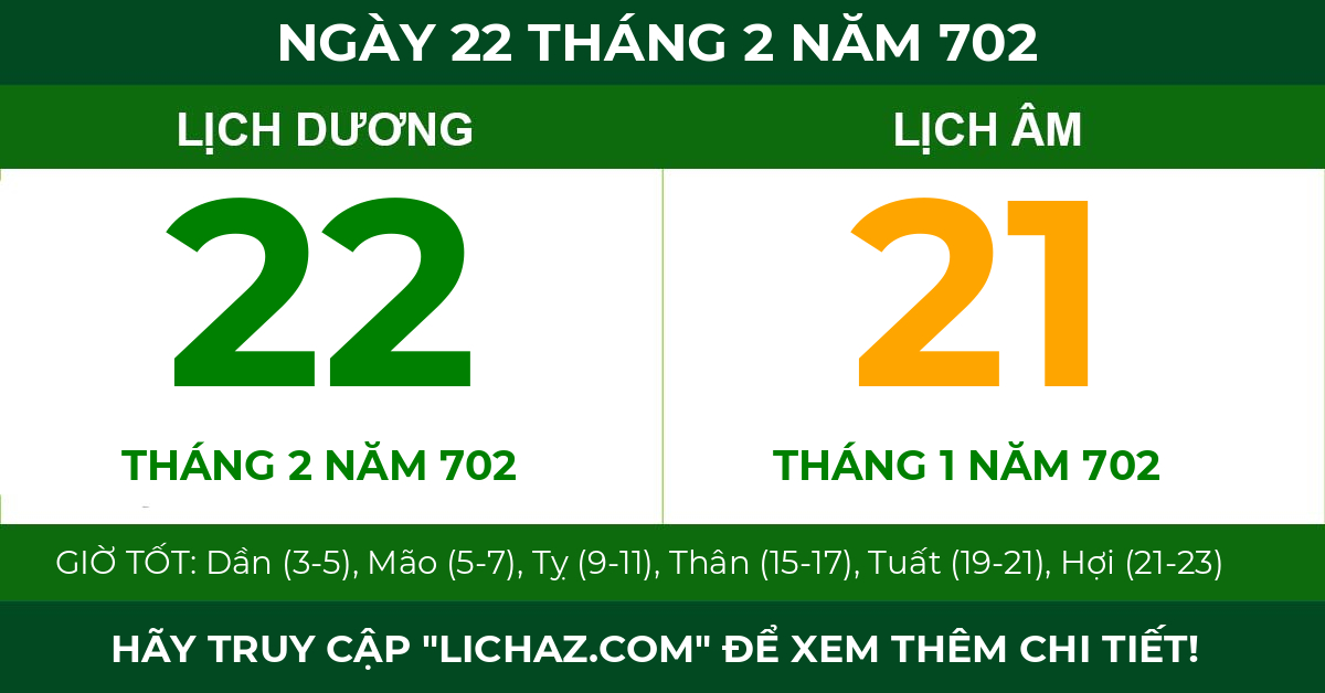 lịch âm ngày 22 tháng 2 năm 702