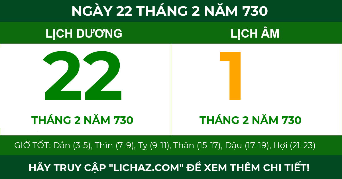 lịch âm ngày 22 tháng 2 năm 730