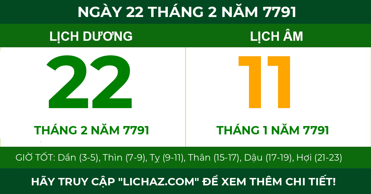 lịch âm ngày 22 tháng 2 năm 7791