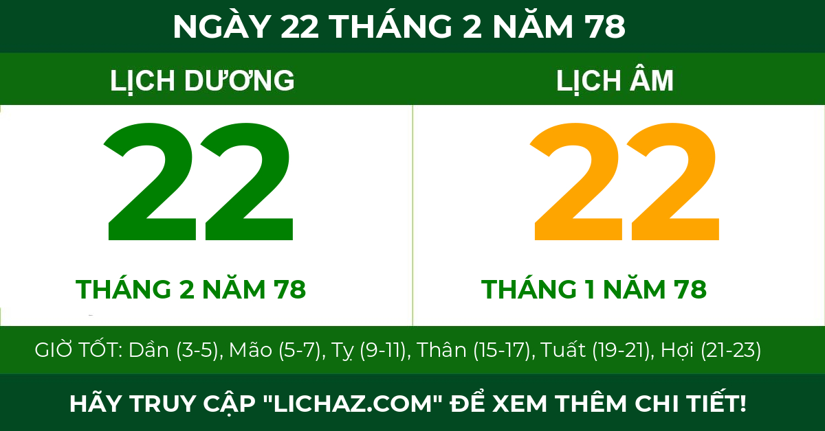 lịch âm ngày 22 tháng 2 năm 78