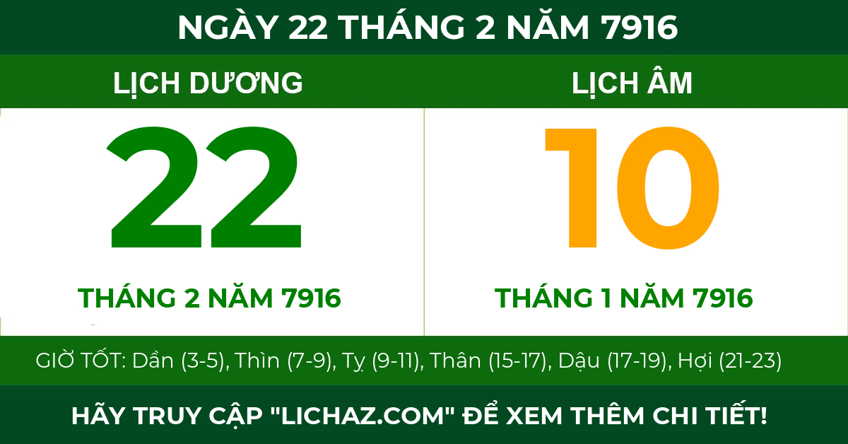 lịch âm ngày 22 tháng 2 năm 7916