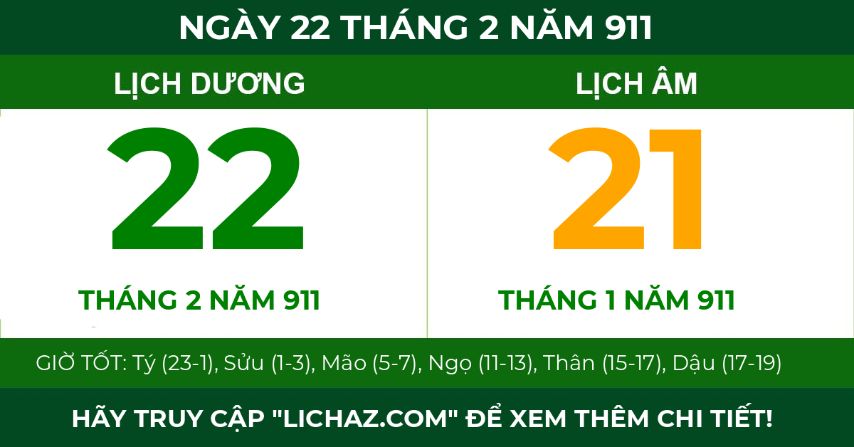 lịch âm ngày 22 tháng 2 năm 911