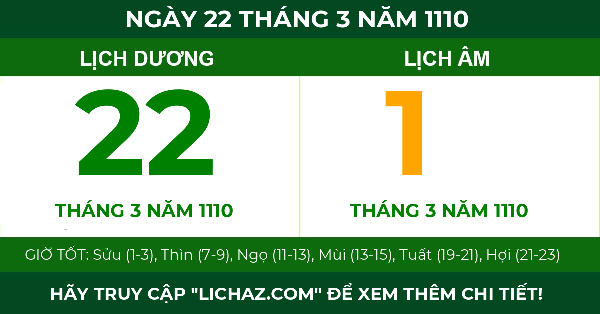 lịch âm ngày 22 tháng 3 năm 1110