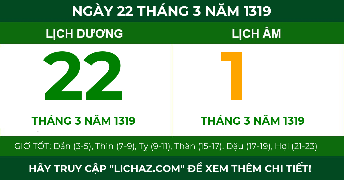 lịch âm ngày 22 tháng 3 năm 1319
