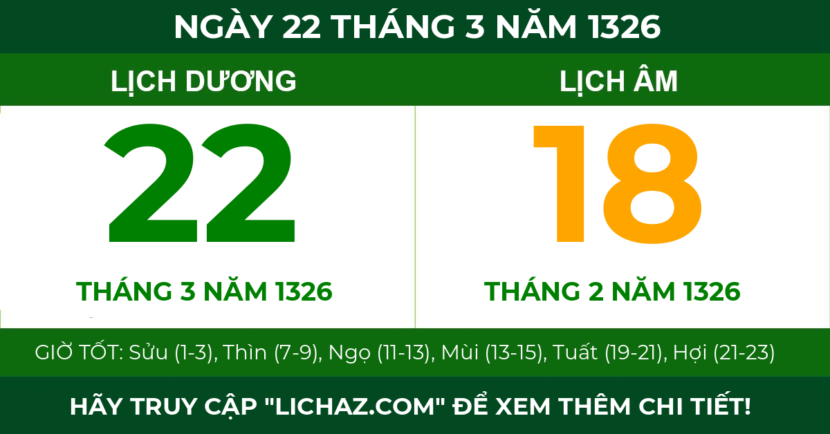 lịch âm ngày 22 tháng 3 năm 1326