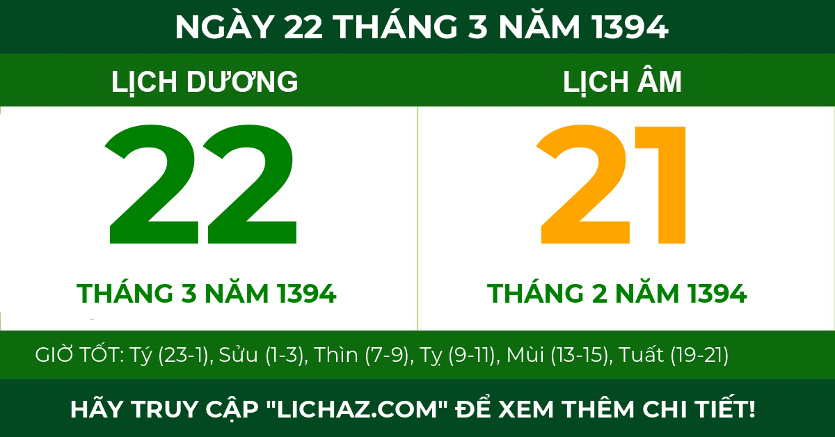 lịch âm ngày 22 tháng 3 năm 1394