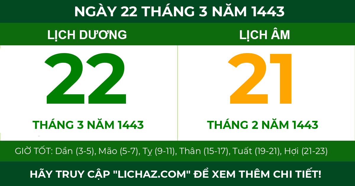 lịch âm ngày 22 tháng 3 năm 1443