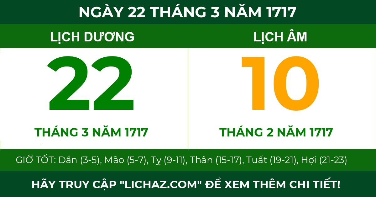 lịch âm ngày 22 tháng 3 năm 1717
