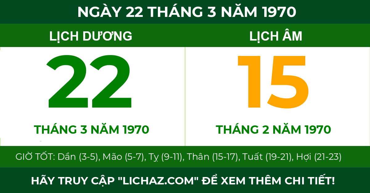 lịch âm ngày 22 tháng 3 năm 1970