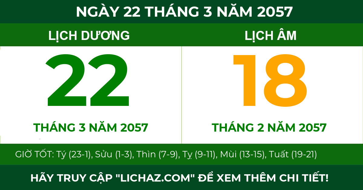 lịch âm ngày 22 tháng 3 năm 2057