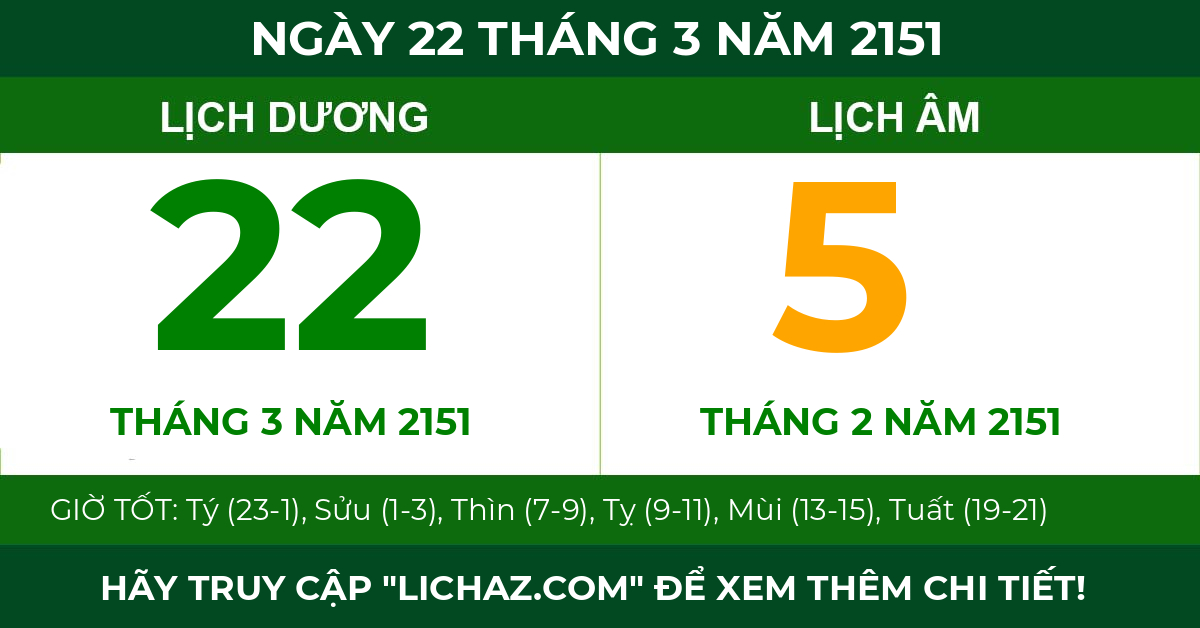 lịch âm ngày 22 tháng 3 năm 2151