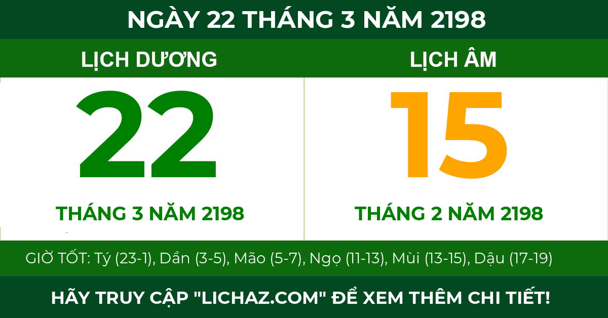lịch âm ngày 22 tháng 3 năm 2198