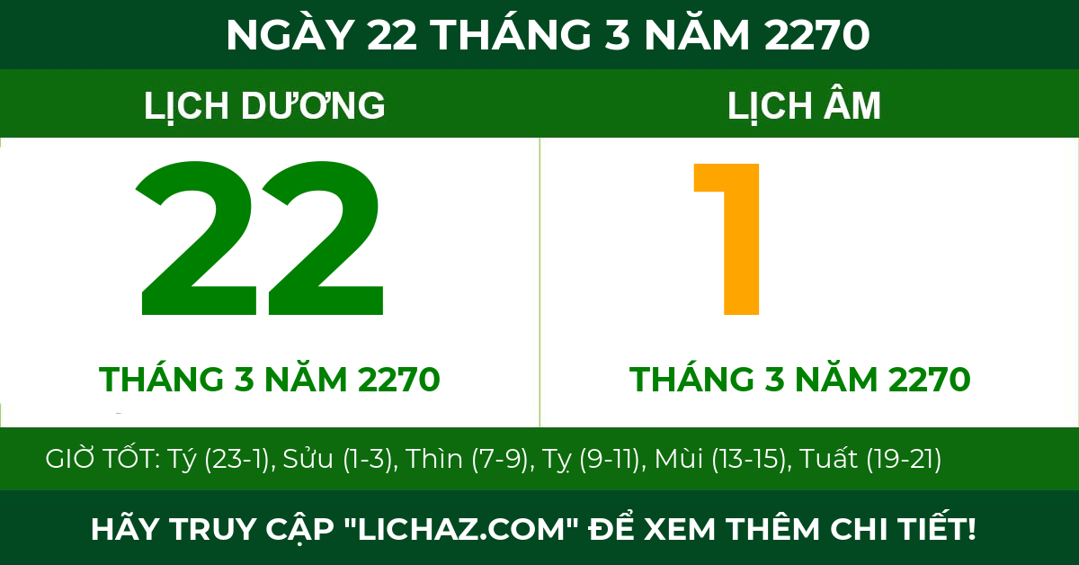 lịch âm ngày 22 tháng 3 năm 2270