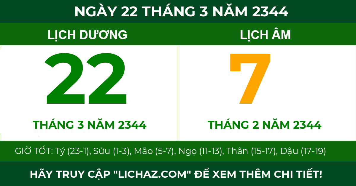 lịch âm ngày 22 tháng 3 năm 2344