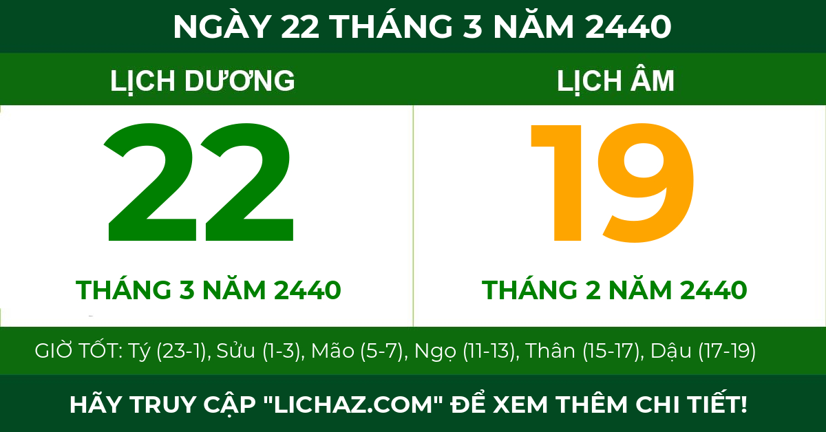 lịch âm ngày 22 tháng 3 năm 2440