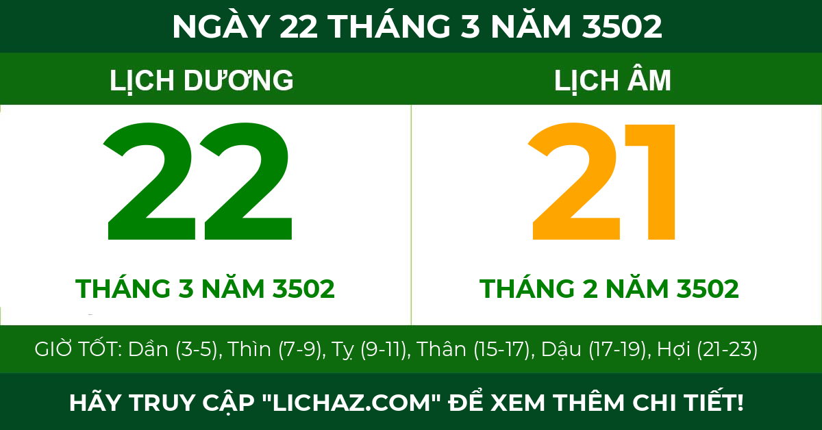 lịch âm ngày 22 tháng 3 năm 3502