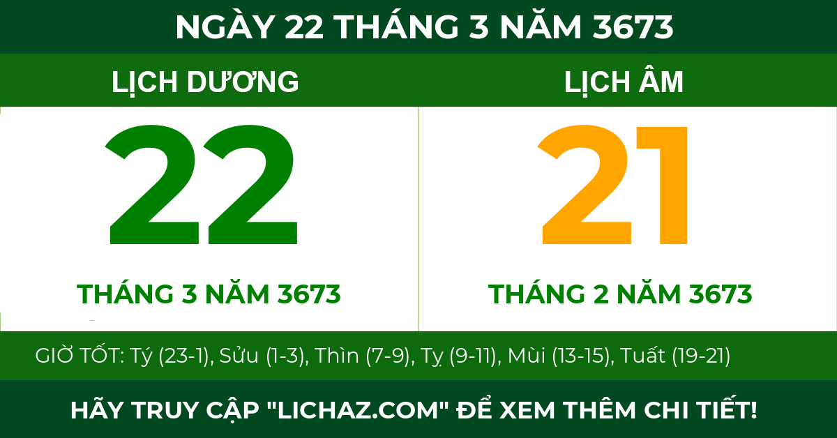 lịch âm ngày 22 tháng 3 năm 3673