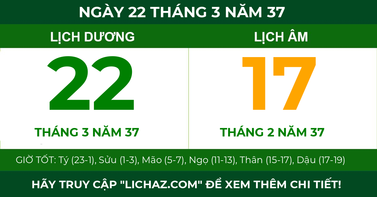 lịch âm ngày 22 tháng 3 năm 37