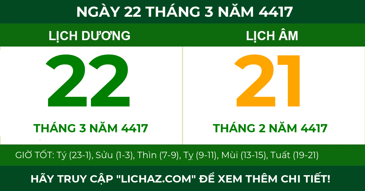 lịch âm ngày 22 tháng 3 năm 4417
