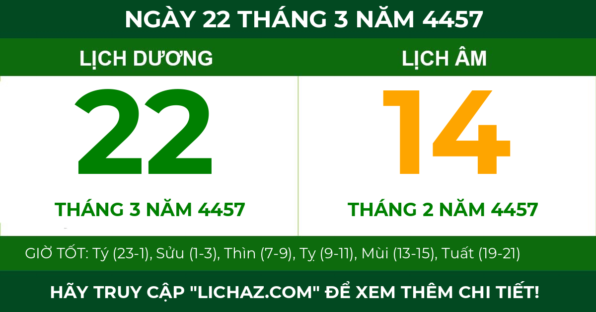lịch âm ngày 22 tháng 3 năm 4457