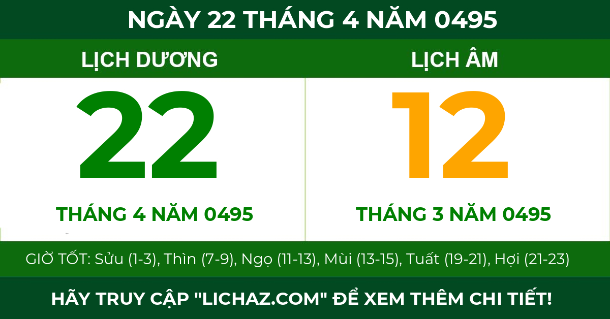 lịch âm ngày 22 tháng 4 năm 0495