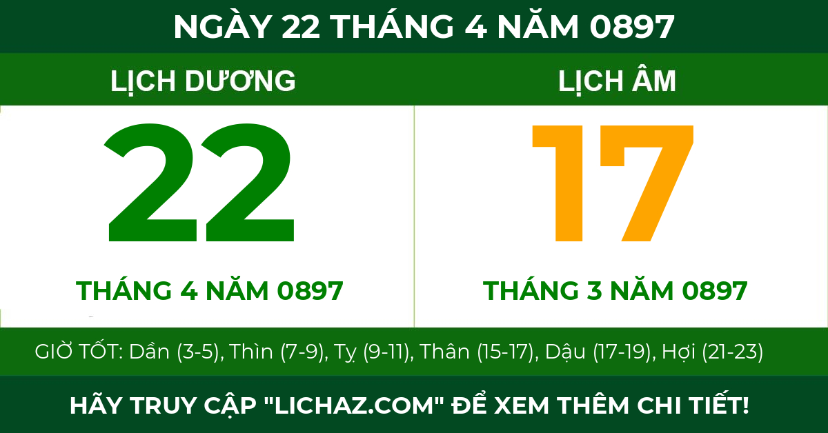 lịch âm ngày 22 tháng 4 năm 0897