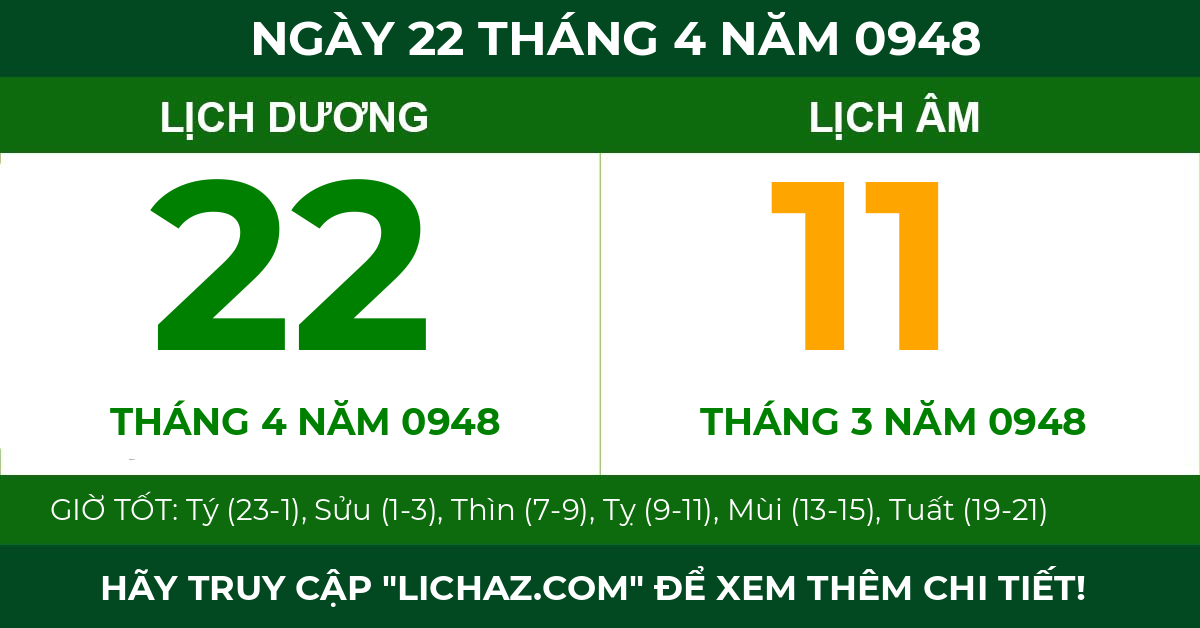 lịch âm ngày 22 tháng 4 năm 0948