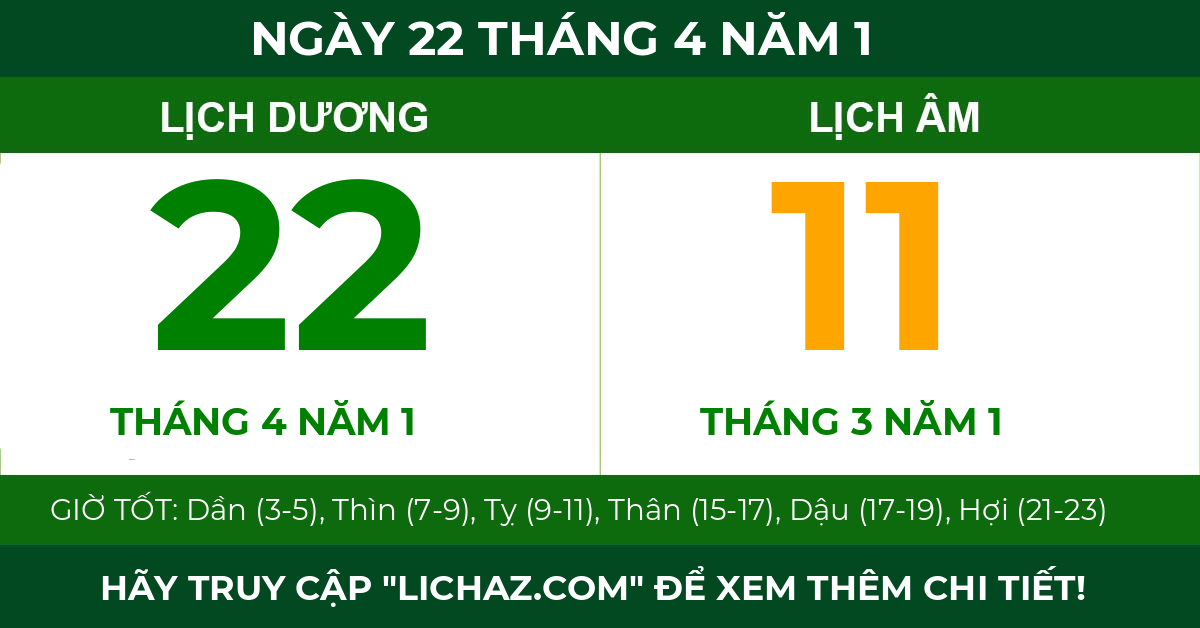 lịch âm ngày 22 tháng 4 năm 1