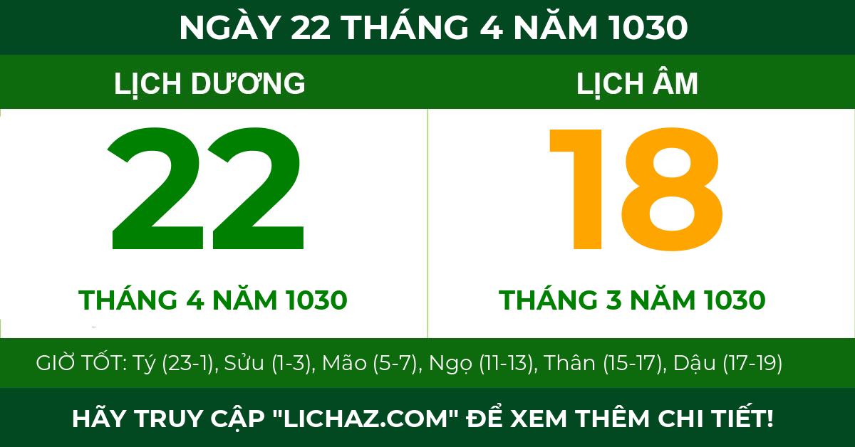 lịch âm ngày 22 tháng 4 năm 1030