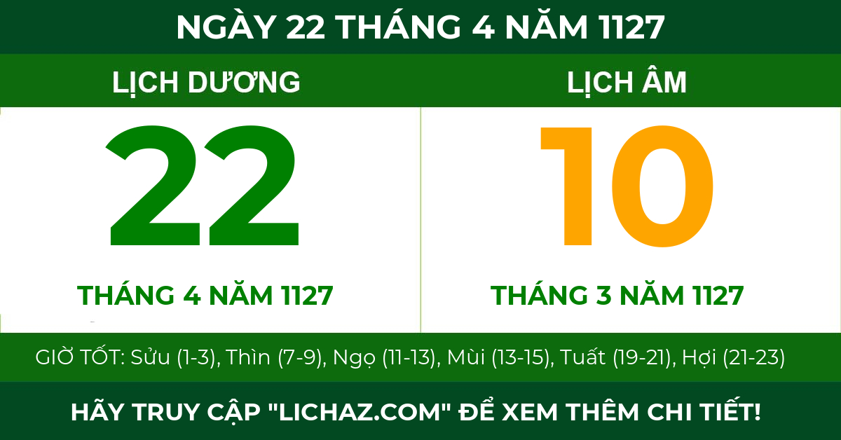 lịch âm ngày 22 tháng 4 năm 1127