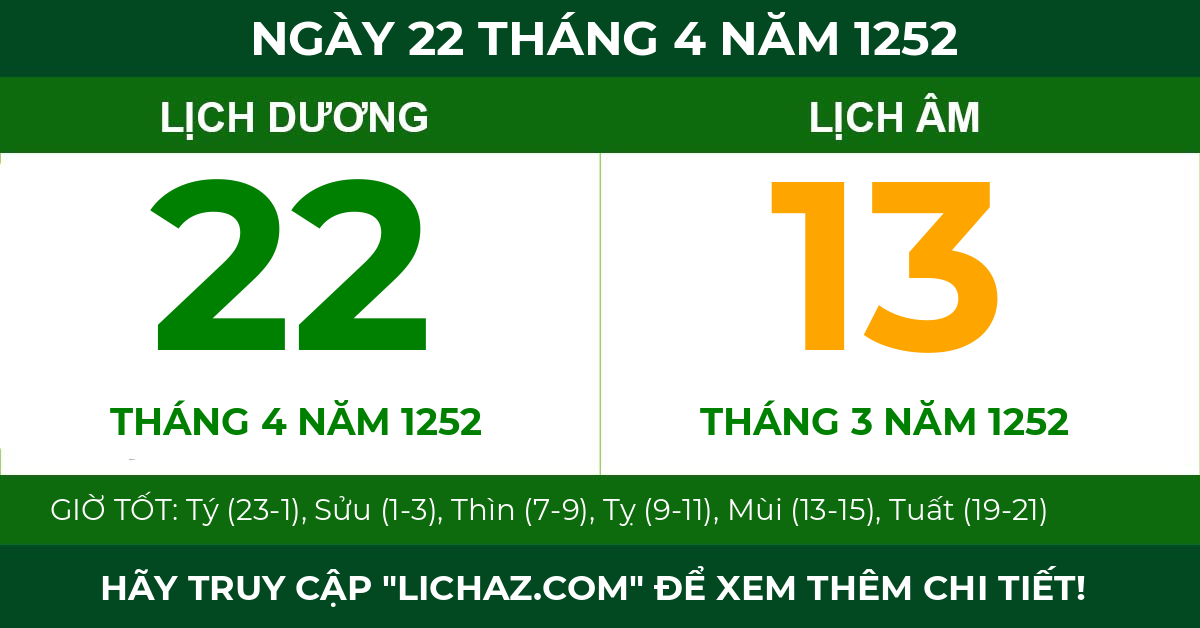 lịch âm ngày 22 tháng 4 năm 1252