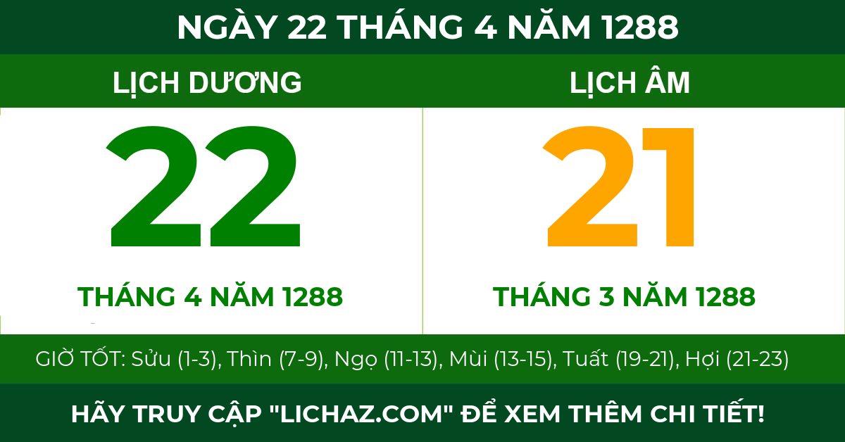 lịch âm ngày 22 tháng 4 năm 1288