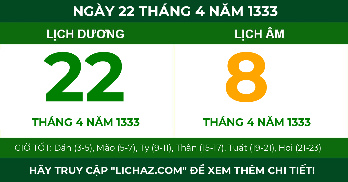 lịch âm ngày 22 tháng 4 năm 1333