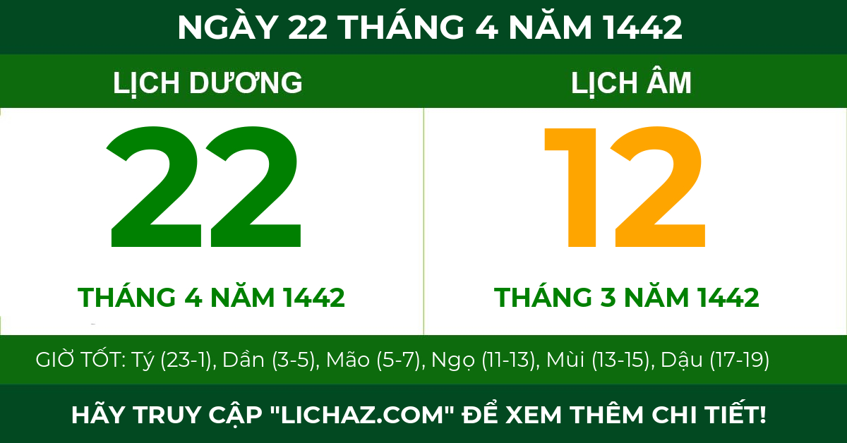 lịch âm ngày 22 tháng 4 năm 1442