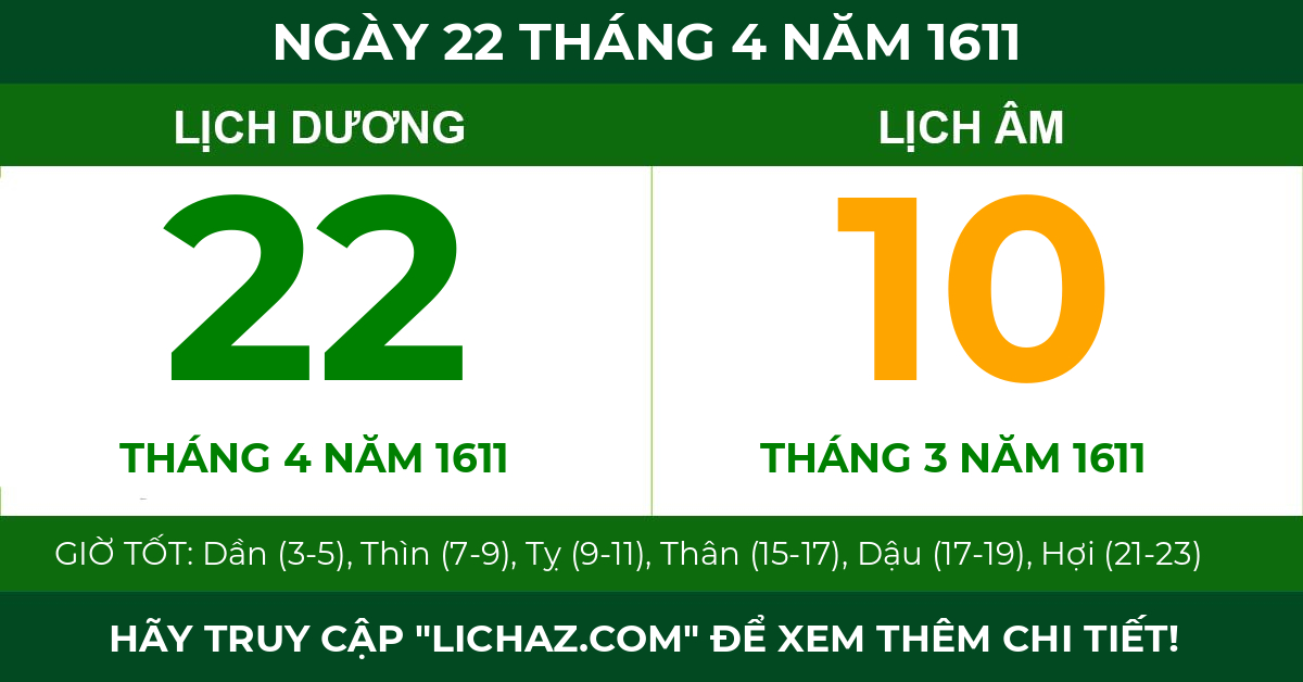 lịch âm ngày 22 tháng 4 năm 1611