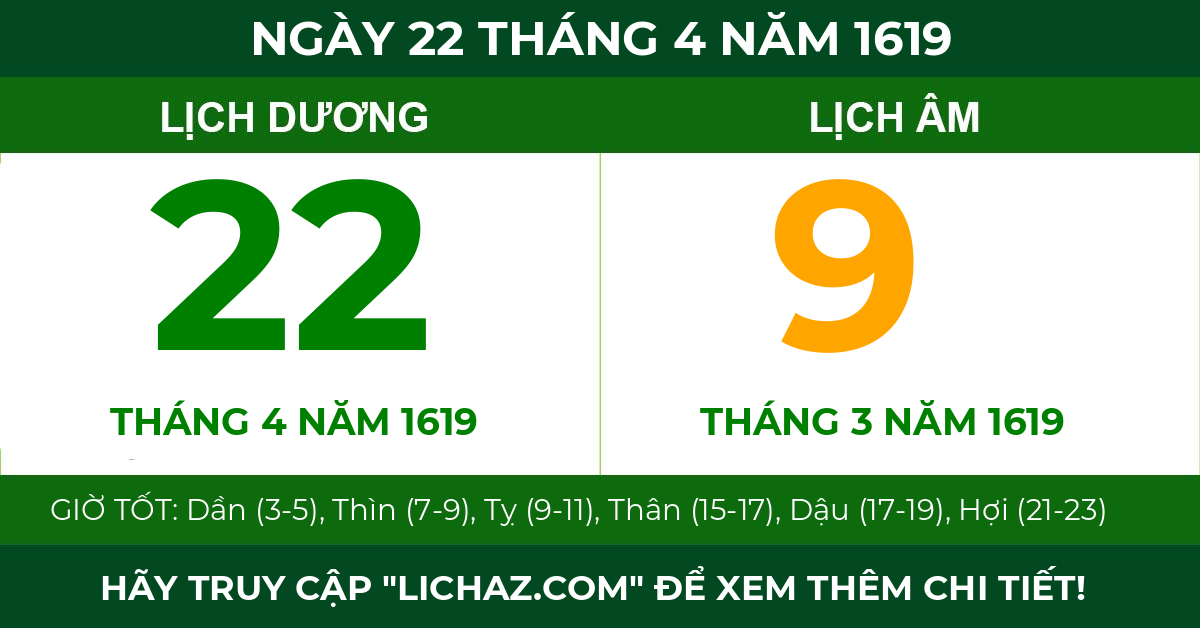 lịch âm ngày 22 tháng 4 năm 1619