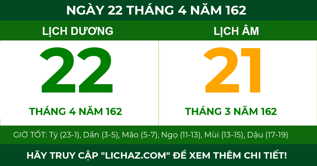 lịch âm ngày 22 tháng 4 năm 162