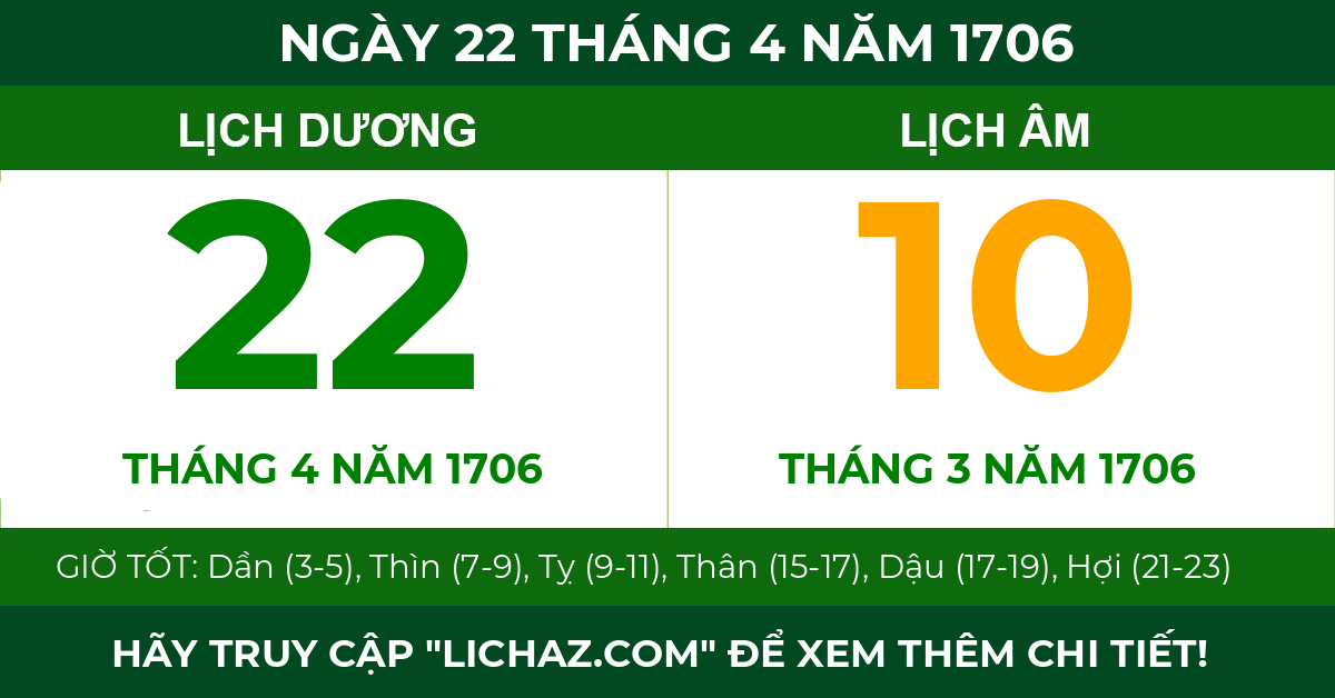 lịch âm ngày 22 tháng 4 năm 1706