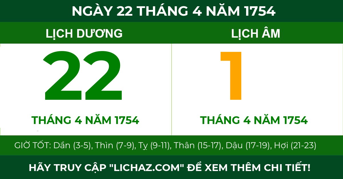 lịch âm ngày 22 tháng 4 năm 1754