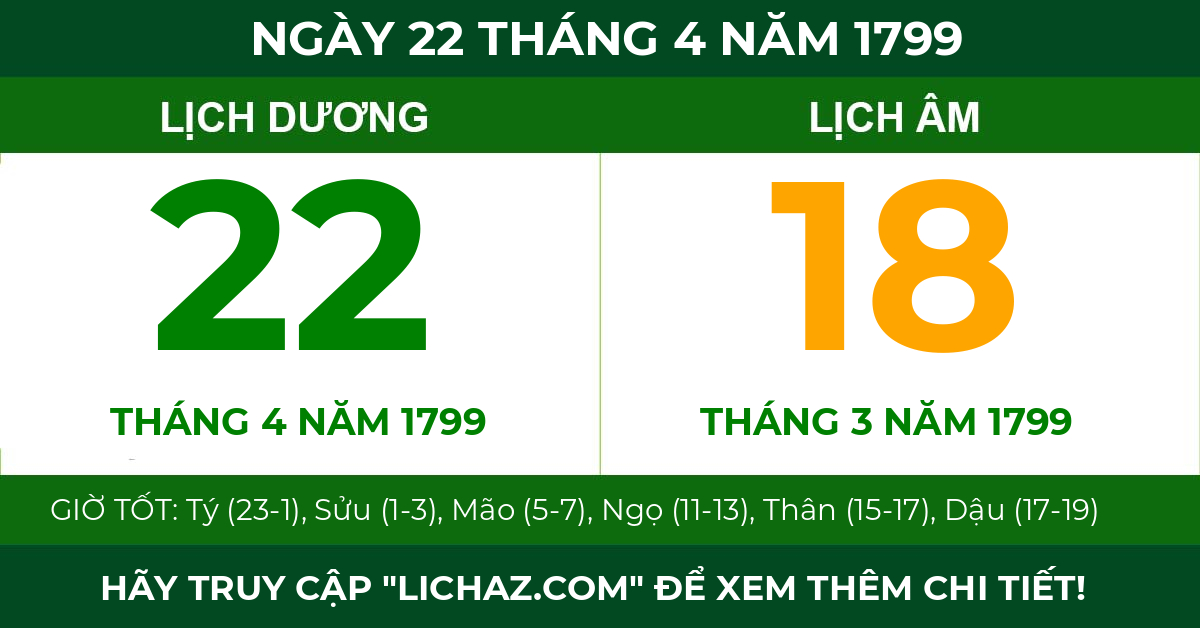 lịch âm ngày 22 tháng 4 năm 1799