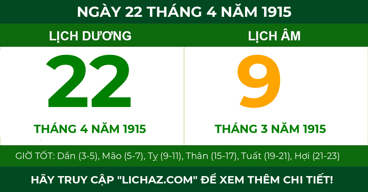 lịch âm ngày 22 tháng 4 năm 1915