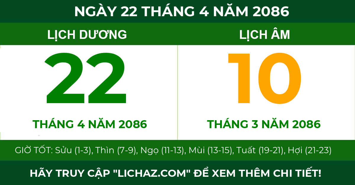 lịch âm ngày 22 tháng 4 năm 2086